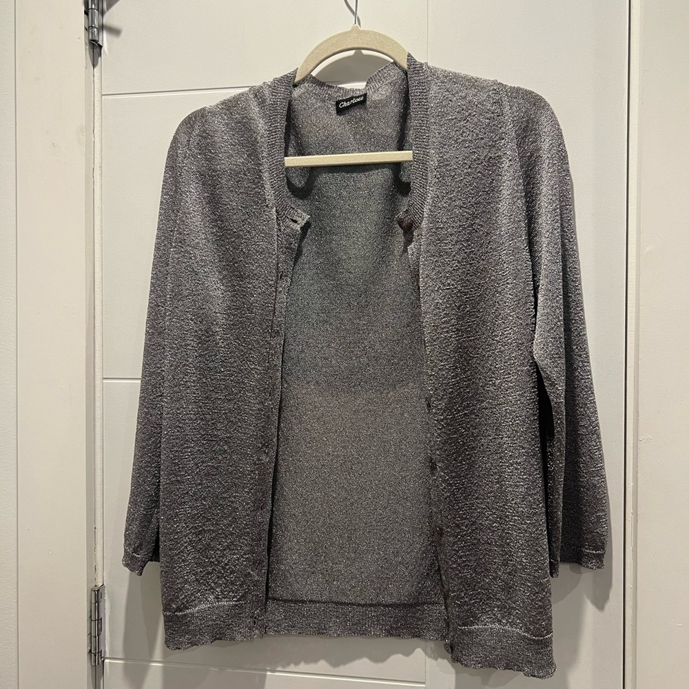 Sparkly Gray Open-Front Cardigan